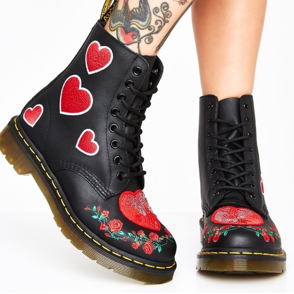 Dr. Martens Shoes - DOC MARTENS 1460 Valentine remix w/Sequin Heart appliqué’s /Embroidered Roses